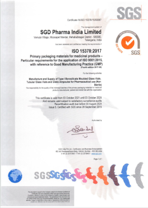 ISO 15378 SGD Pharma India Limited
