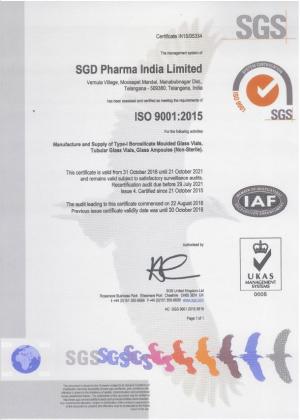 ISO 9001 SGD Pharma India Limited